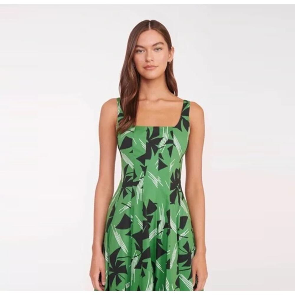 STAUD Wells Pinwheel Cotton Minidress 0 Green Square Neck Fit & Flare Scoop Back